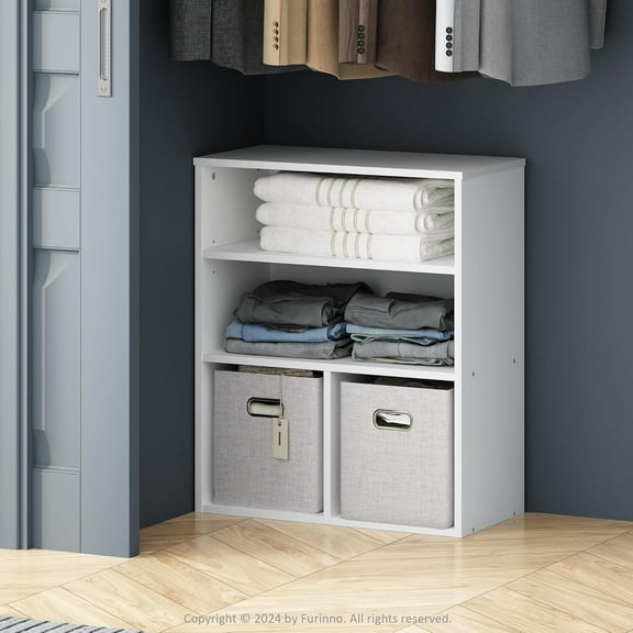 Reed Closet Organizers and Storage, 3-Tier Closet Organizer, Open Shelf Closet Storage, for Wardrobe, Bedroom, Living Room, White