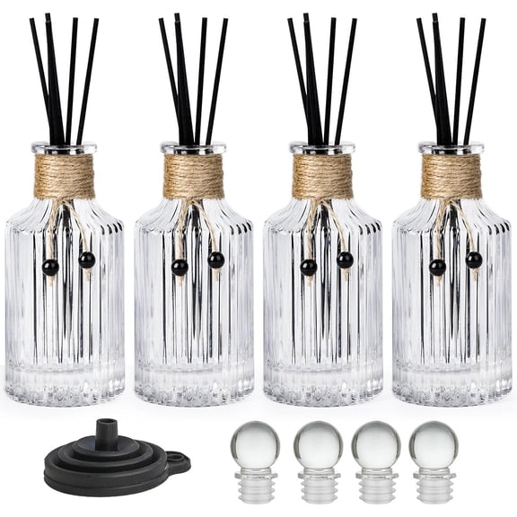 Reed Diffuser Bottle Glass Diffuser Bottles 8oz/250ml Set of 4 Empty Essential Oil Clear Decorative Bottle with Stoppers and Reed Sticks Bulk Reusable Perfume Jar