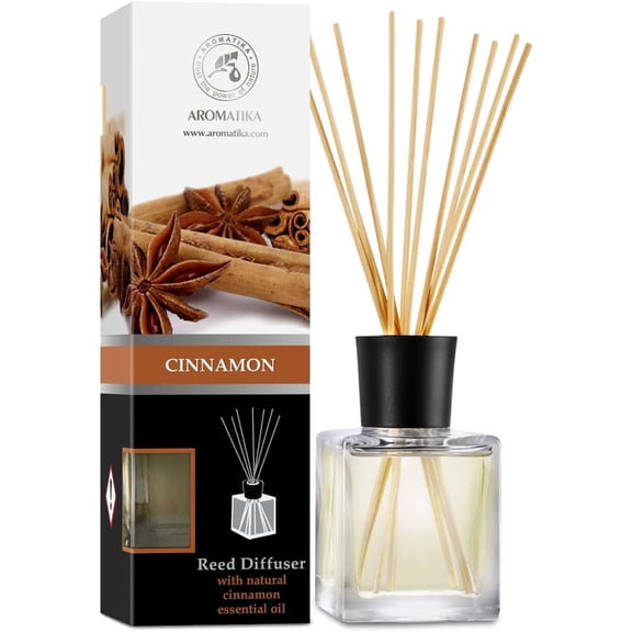 Reed Diffuser Cinnamon 6.8 Fl Oz (200ml) - Room Diffuser with Cinnamon Essential Oil - Scented Diffusers with Sticks - Home Fragrance - Air Freshener - Cinnamon Scent - Room Fragrance - Warm Scent