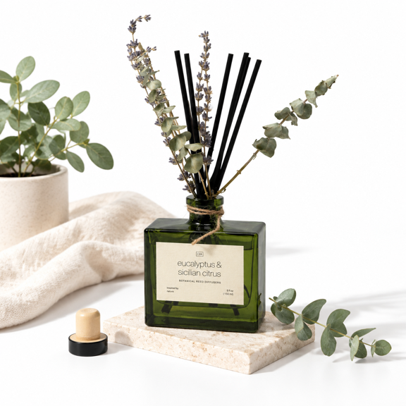 Reed Diffuser, Eucalyptus & Sicilian Citrus, 5 oz, Elegant Fragrance Decor for Home and Bathroom