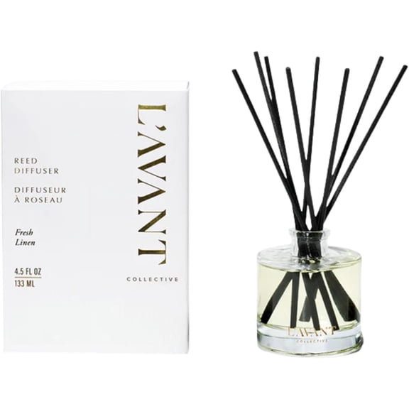Reed Diffuser Fresh Linen Non-Toxic Plant-Based Essential Oil Flame-Free Home Fragrance Decorative Glass Vessel 4 oz