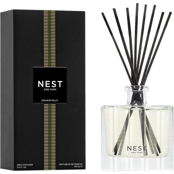 Reed Diffuser Grapefruit 5.9 Fl Oz Fragrance for Up to 90 Days Reusable Refillable Glass Holder with 8 Natural Reed Sticks Flame Free
