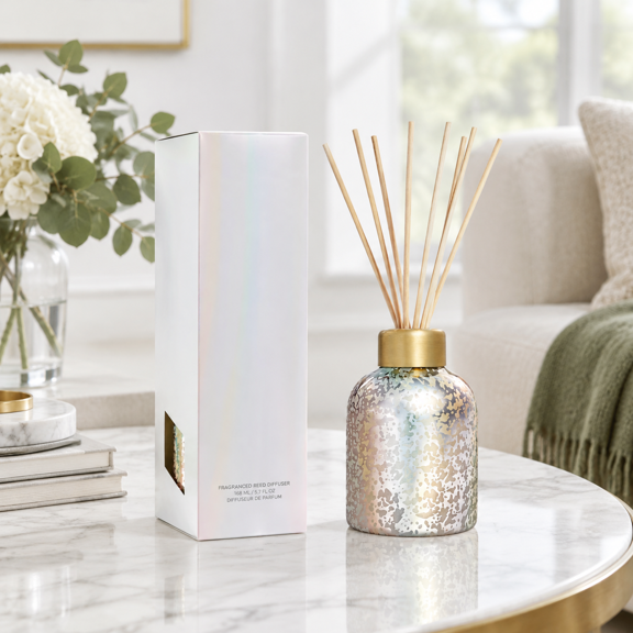 Reed Diffuser Havana Vanilla with Iridescent Glass Bottle, Scented Oil and Reeds