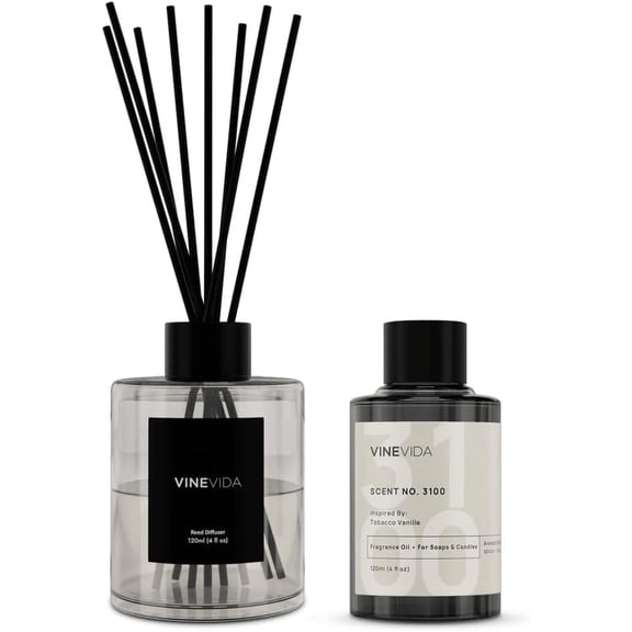 Reed Diffuser for Home & Bathroom | Long-Lasting Scent Sticks Set | Oil Stick Diffuser | Bathroom Scent - Room Fragrance No. 3100 - Inspired by: Tobacco and Vanilla