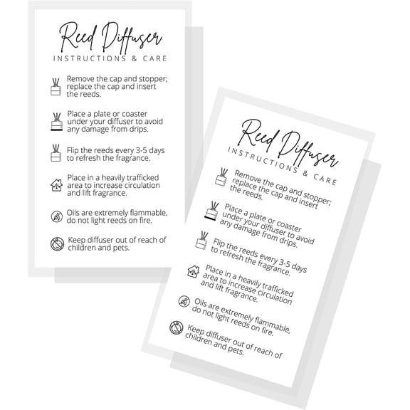 Reed Diffuser Instruction Cards 50 Pack 2x3.5 in Business Card Diffuser Supplies White and Black Design