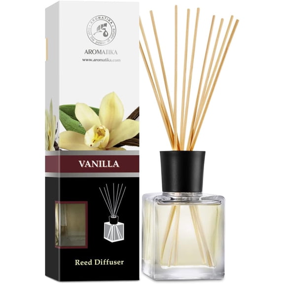 Reed Diffuser with Natural Essential Oil Vanilla 6.8 Fl Oz (200ml) - Scented Reed Diffuser - Gift Set with Bamboo Sticks - Best for Aromatherapy - SPA - Home - Office - Fitness Club