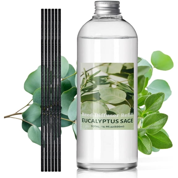 Reed Diffuser Oil Refill, Eucalyptus Sage Diffuser Oil 16.9 Fl Oz, Scented Essential Oil Refill Long Lasting Summer for Large Space Room Bathroom Decor