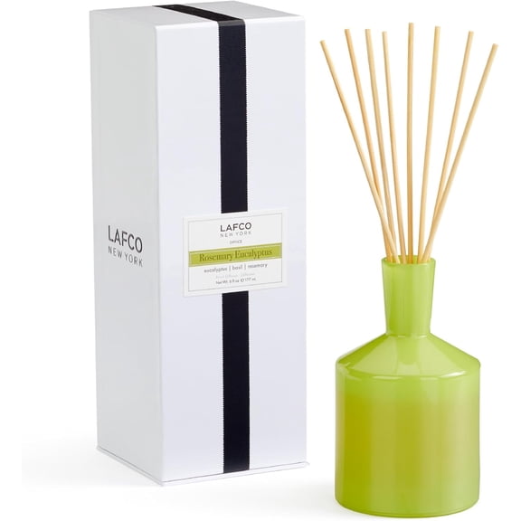 Reed Diffuser Rosemary Eucalyptus 6 oz Up to 3 Months Fragrance Life Reusable Glass Vessel Natural Wood Reeds