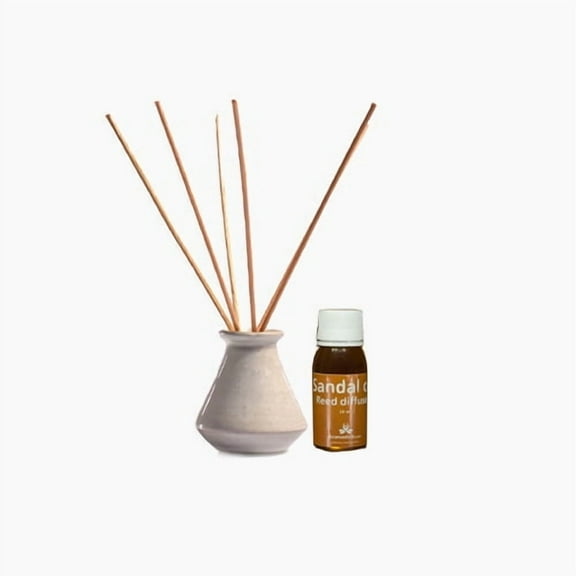 Reed Diffuser – Sandalwood Scent – 50ml Oil, 6 Reed Sticks, Ceramic Pot
