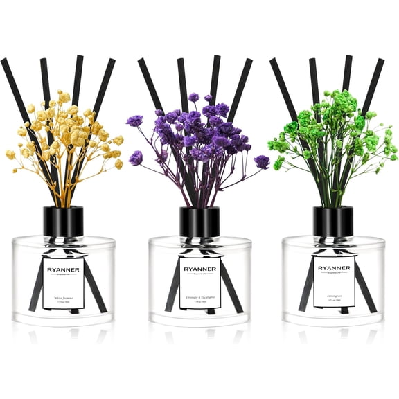 Reed Diffuser Set of 3 Pack,Lavender Eucalyptus/White Jasmine/Lemongrass Scented Oil Diffuser with Sticks(1.7 fl oz Each Pack),Air Freshener for Bedroom Bathroom Office | Shelf Decor