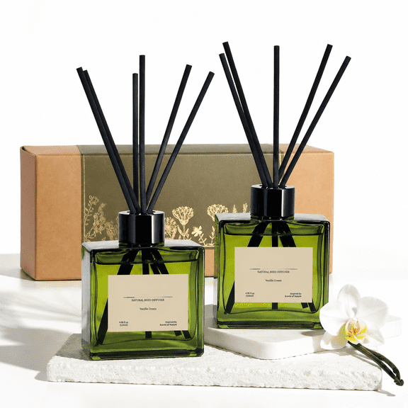 Reed Diffuser Set 4 Fl Oz Vanilla Cream 2 Pack Scent With 20 Sticks 180 Days Long Lasting Elegant Home Fragrance For Bathroom Bed