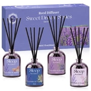 Reed Diffuser Set 4-Pack 6.7oz Total, Lavender Essential Oil Blends in Amber, Vanilla, Juniper & Geranium Scents, Home & Bedroom Fragrance for Sleep Relaxing