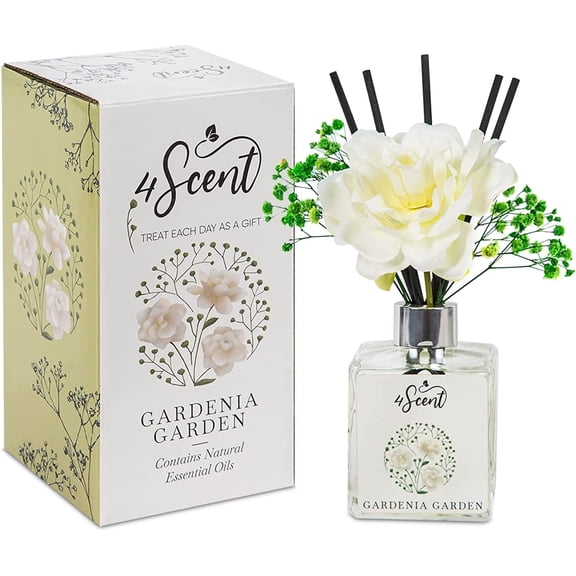 Reed Diffuser Set 6.7 fl oz with Preserved Gypsophila (Baby's Breath) and Artificial Gardenia for Home Fragrance and Decor | Aromatherapy with Essential Oil and Rattan Sticks | Gardenia Garden