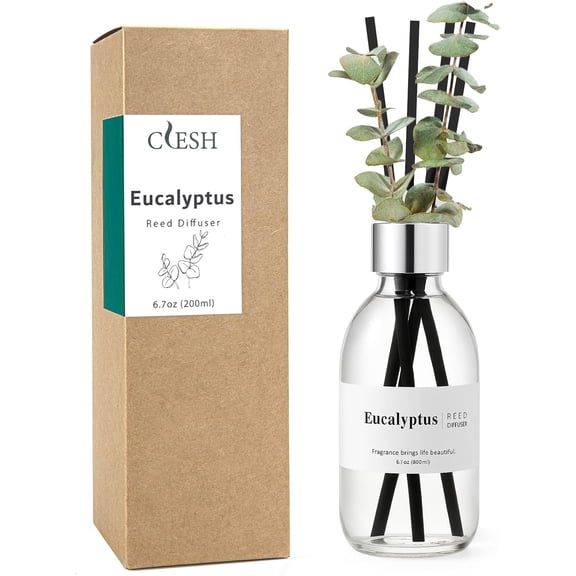 Clesh Reed Diffuser Set, 6.7 oz Eucalyptus Scented with Sticks, Home Fragrance for Bathroom Shelf Decor