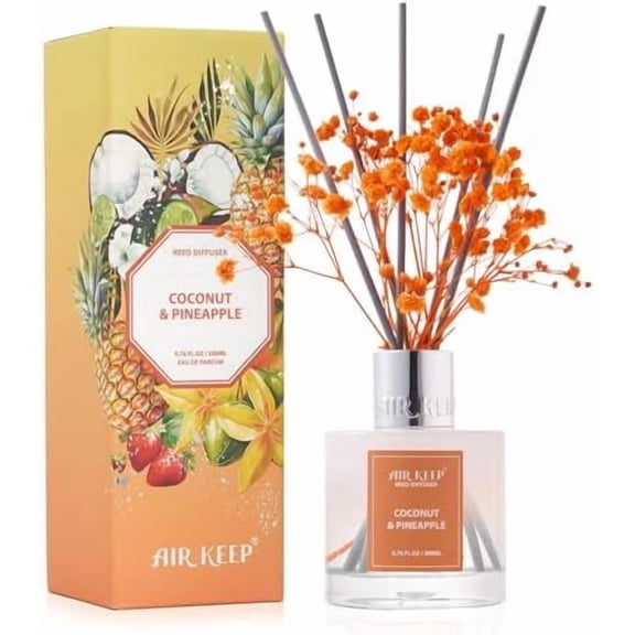 Reed Diffuser Set,6.76 fl oz (200 ml) - Coconut & Pineapple Oil Diffusers with 8 Reed Sticks, Home Fragrance Reed Diffuser for Bathroom Shelf Decor