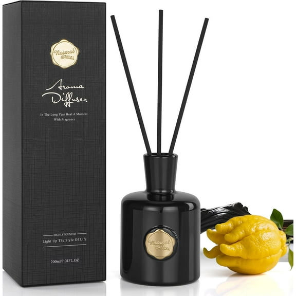 Reed Diffuser Set 7.04 oz Oud & Bergamot Scent Diffuser with 5 Sticks Long Lasting Air Freshener Essential Oil Reed Diffuser for Fragrance for Office Bathroom Shelf Decor Black