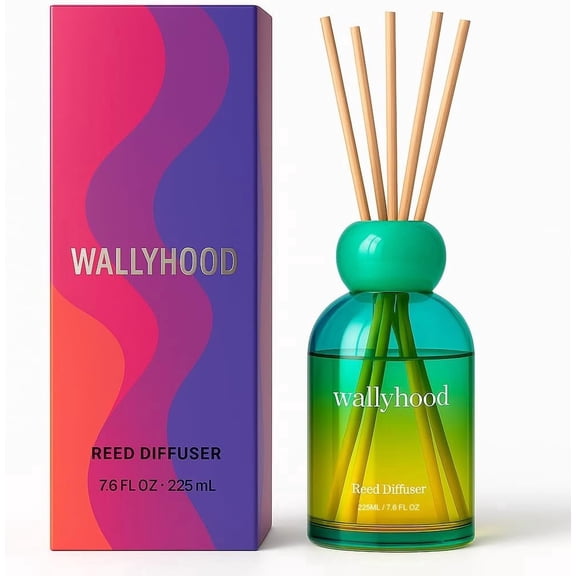 Reed Diffuser Set 7.6 fl oz (225ml) Extended Flameless Fragrance for Bathroom Bedroom & Living Room Yellow Green Gradient Glass Decorative Reed Diffuser Pet Friendly Gift Ready