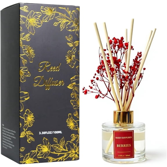 Reed Diffuser Set‑Berries Scent 3.38 fl oz, Long Lasting Fragrance, Home Aromatherapy Decor, Natural Essential Oil Diffuser for Bedroom Bathroom Living Room