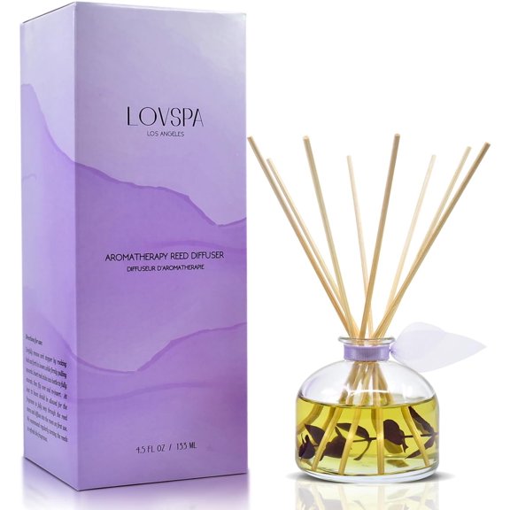 Reed Diffuser Set, DE-Stress Lavender Eucalyptus Scented Oil Diffuser with Sticks, for Bathroom Shelf Decor, Aroma Diffusers for Home or Office Desk, USA Made