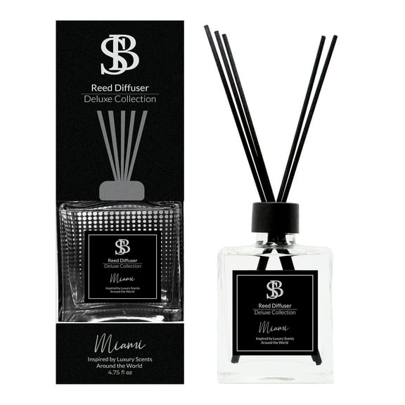 Reed Diffuser Set Deluxe Collection Miami - Inspired by Volcano Capri Fragrance - 4.75oz - 5 Reed Sticks
