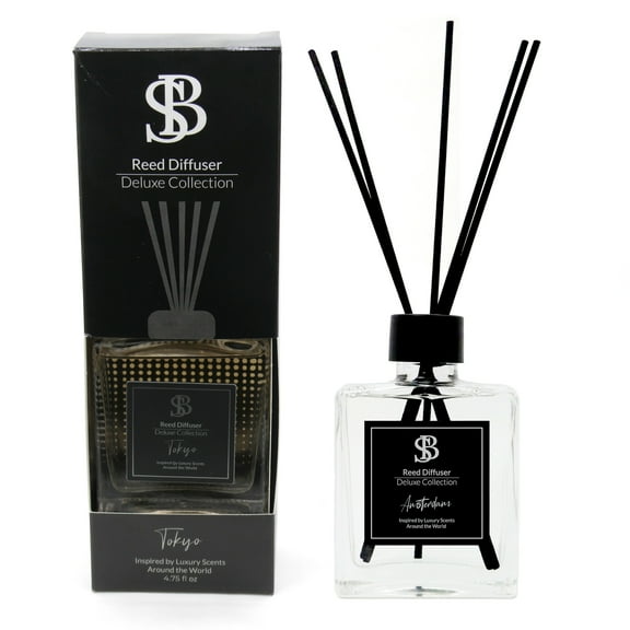 Reed Diffuser Set Deluxe Collection Tokyo - Inspired by Soleil Blanc Fragrance - 4.75oz - 5 Reed Sticks