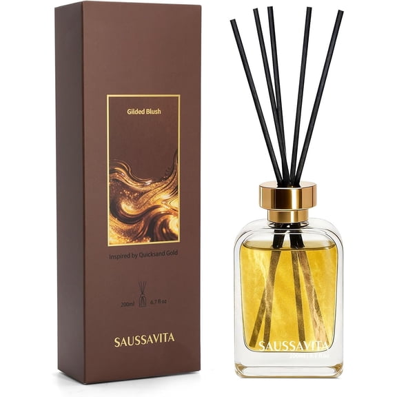 Reed Diffuser Set Vintage Rectangular Bottle Gold White Flower Scent, Reed Diffusers 6.76 fl oz for 120 Days Narrow Spaces, Flower Reed Diffuser Long Lasting for Bathroom, Office, Shelf