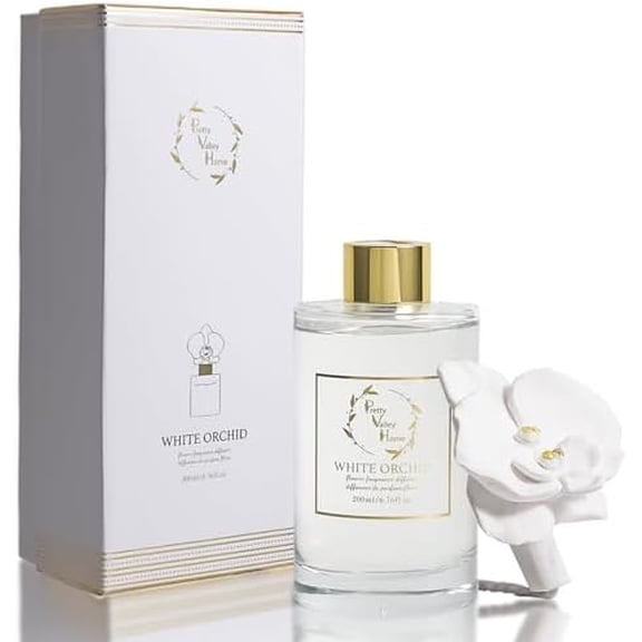 Reed Diffuser Set, White Orchid Ceramic Flower Frangrance Diffuser 6.76 fl. oz / 200ML, Home Reed Diffuser for Bathroom Office Bathroom Living Room Decor$$Home Decor, Kitchen, & Other