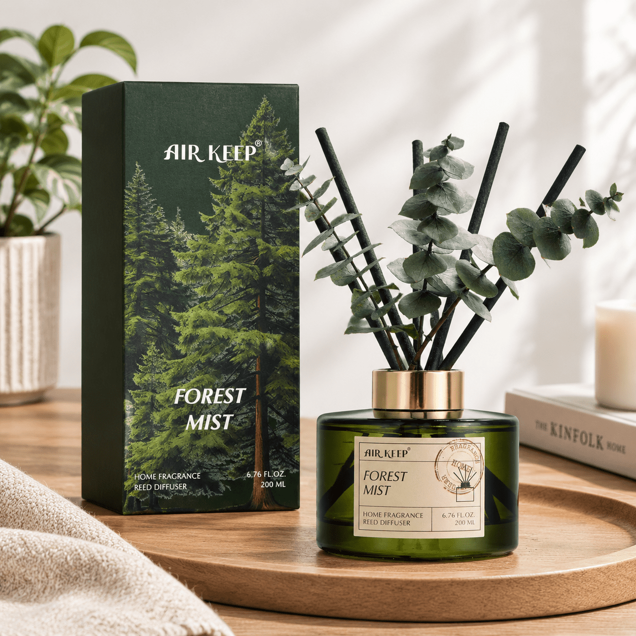 Reed Diffuser Set With 6.76 Fl Oz Forest Mist Scent Oils And 3 Leaves ...