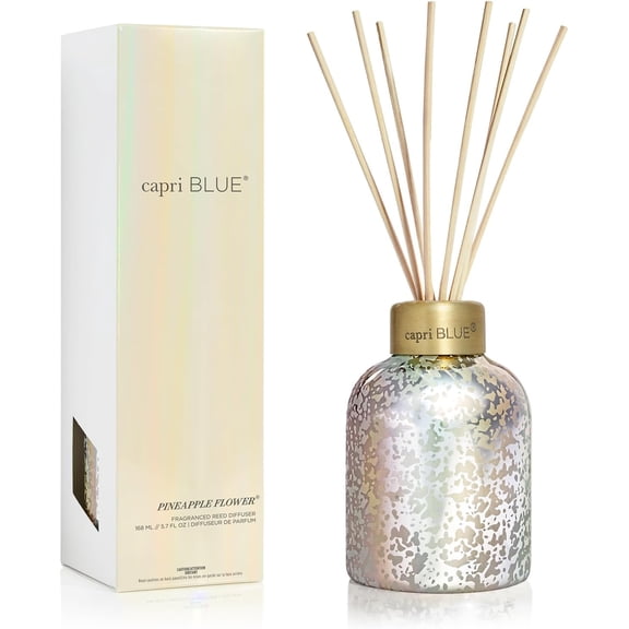 Reed Diffuser Set with Scented Oil Sticks and Mercury Iridescent Glass Bottle Pineapple Flower 5.7 fl oz