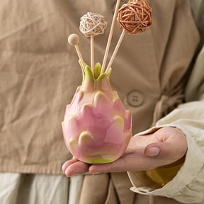 Reed Diffuser Vase Novelty Dragon Fruit Shaped Ceramic Aromatherapy Holder Cute Fruit Theme Scented Oil Diffuser Home Fragrance Accessories for Bedroom Bathroom Office Table Centerpieces Decor