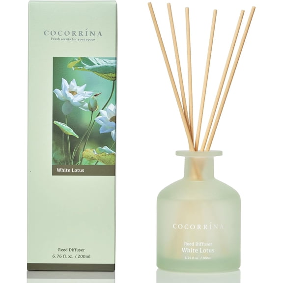Reed Diffuser - White Lotus 6.76oz Diffuser with Sticks Home Fragrance Essential Oil Reed Diffuser for Home Bedroom Bathroom Shelf Decor Office Decor (Summer Collection)