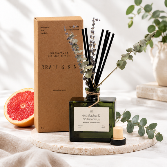 Reed Diffuser with Dried Flowers, Eucalyptus & Sicilian Citrus, 5 oz