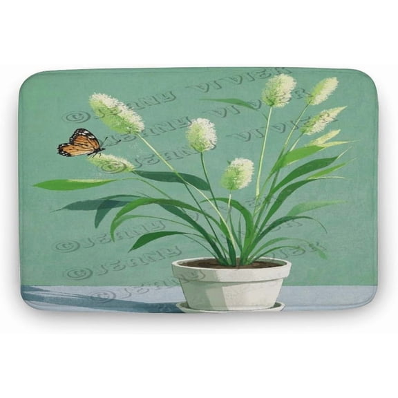 Reed Grass Bath Mat 16 x 24 Inches Plush Non-Slip Bathroom Rug with Nature Design for Shower or Sink, Absorbent