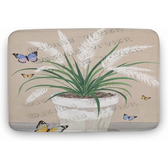 Reed Grass Bath Rug 16 x 24 Inches Plush Non-Slip Washable Mat with Nature Design for Bathroom Floor