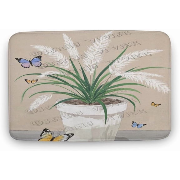 Reed Grass Bath Rug 20x32 Inches Plush Non-Slip Washable Mat with Nature Design for Bathroom Floor