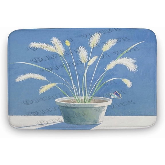 Reed Grass Bathroom Mat 16 x 24 Inches Non-Slip Absorbent Bath Rug with Nature Design for Shower and Sink