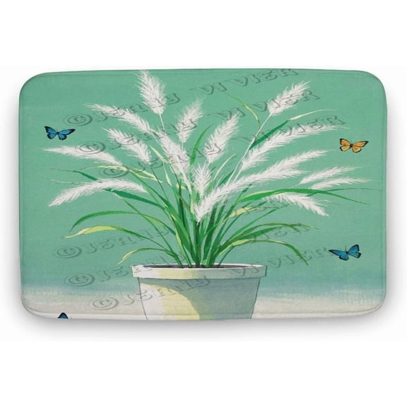 Reed Grass Bathroom Rug 16 x 24 Inches Non-Slip Machine Washable Mat with Nature Design for Bathroom Floor