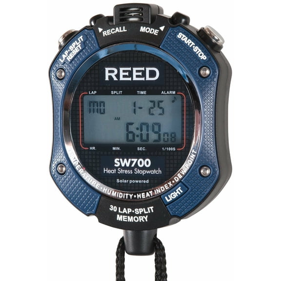 Reed Instruments SW700 6-in-1 Stopwatch: Temperature, Humidity, Heat Index, Stopwatch, Calendar and Clock, Blue