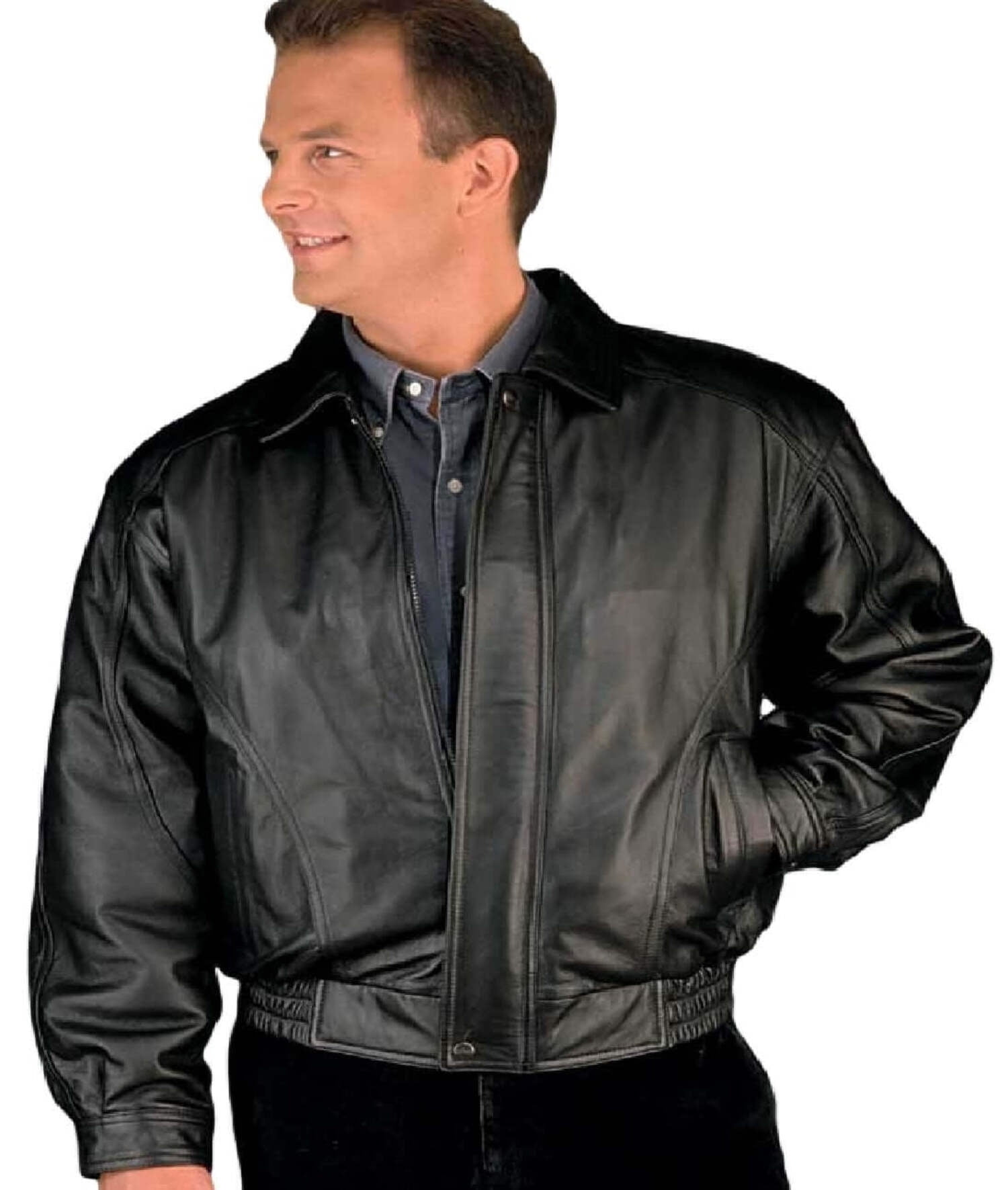 Reed Men's American Style Bomber Real Leather Jacket 7XL Black