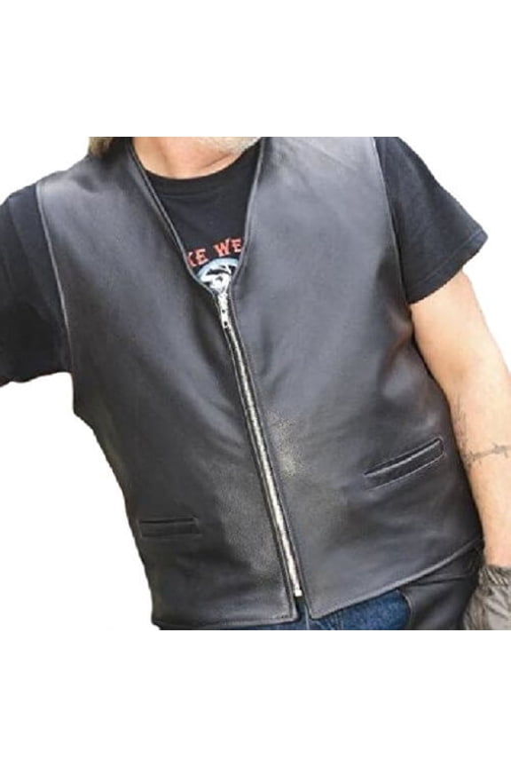 ® Men's Naked Cow Leather Motorcycle Vest Made in USA (L, Black)