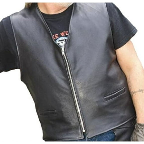 Reed® Men's Naked Cow Leather Motorcycle Vest Made in USA (XLT, Black)