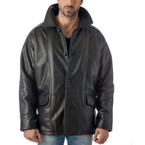 Reed® Men's Premium Four Button Car Coat Leather Jacket Made in USA (42, Black)
