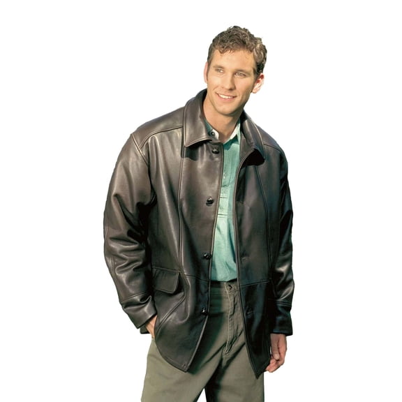 Reed® Men's Premium Four Button Car Coat Leather Jacket Made in USA (44, Brown)