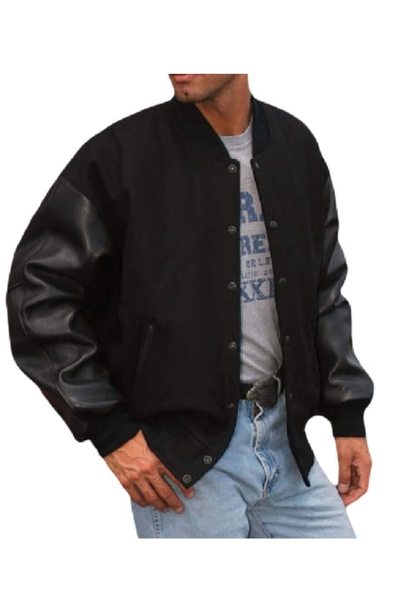 Men's Premium Varsity Leather/wool Jacket Made in USA (2XT, Black)