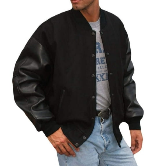 Reed Men's Premium Varsity Leather/wool Jacket Made in USA (4XT, Black)