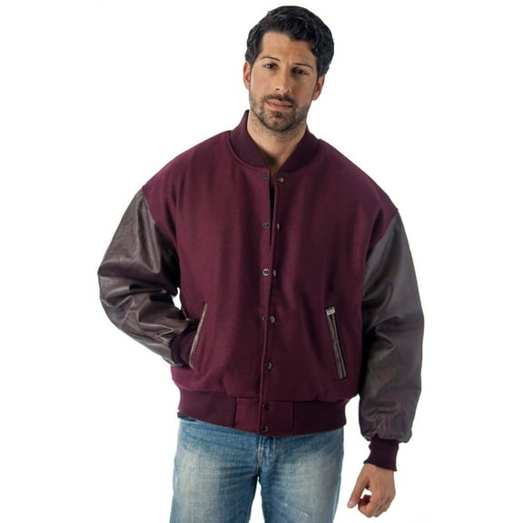 Reed Men's Premium Varsity Leather/wool Jacket Made in USA (8XL, Burgundy)