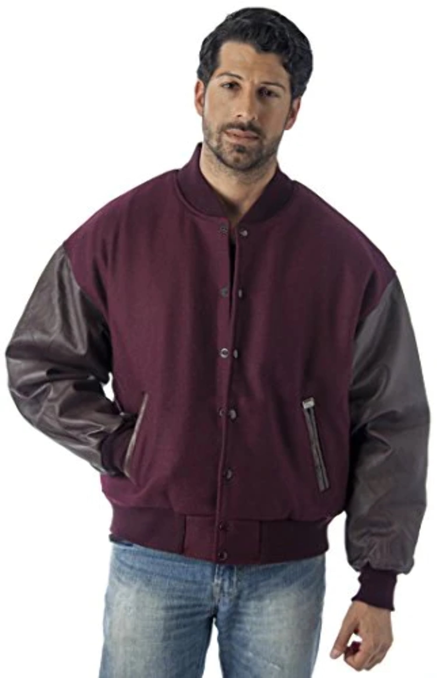 Reed Men s Premium Varsity Leather wool Jacket Made in USA Medium Burgundy