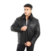 Reed Mens Smooth Lamb Touch Faux Leather Detachable Fur Collar James Dean Classic Jacket 6X, Black