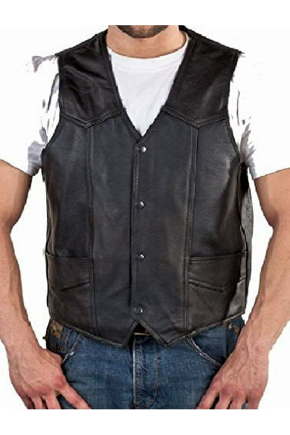 ® Men's Soft Durable Leather Vest Black, 2 Inside Pockets (4XL)