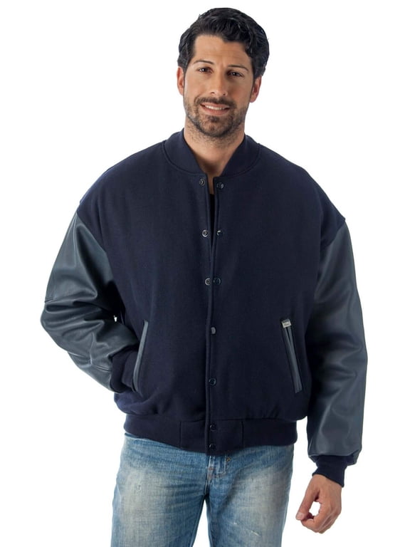Men's Varsity Leather/Wool Jacket 2XL Navy